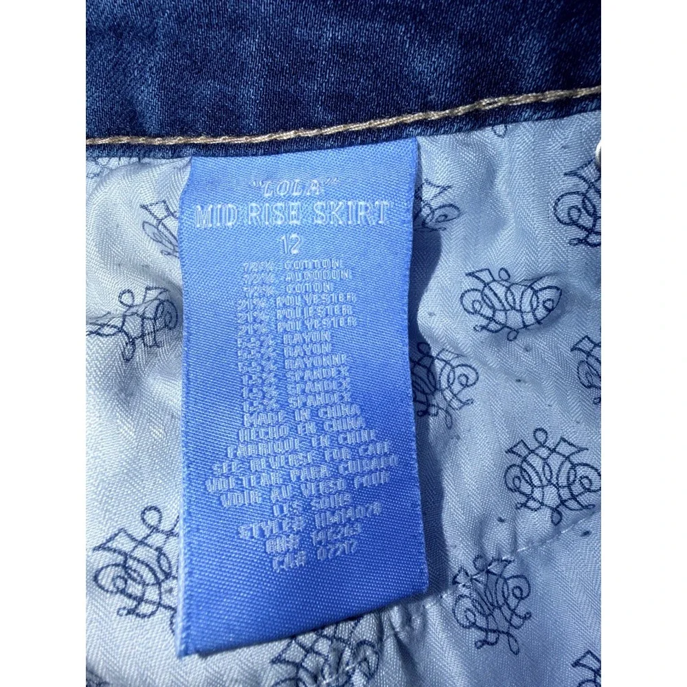 Hydraulic Denim Skirt Women 12 Blue Excellent Rose Embroidered Raw Hem Mini